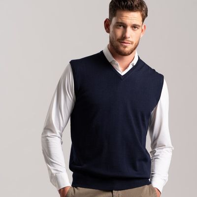 Gilet uomo smanicato lana merino blu